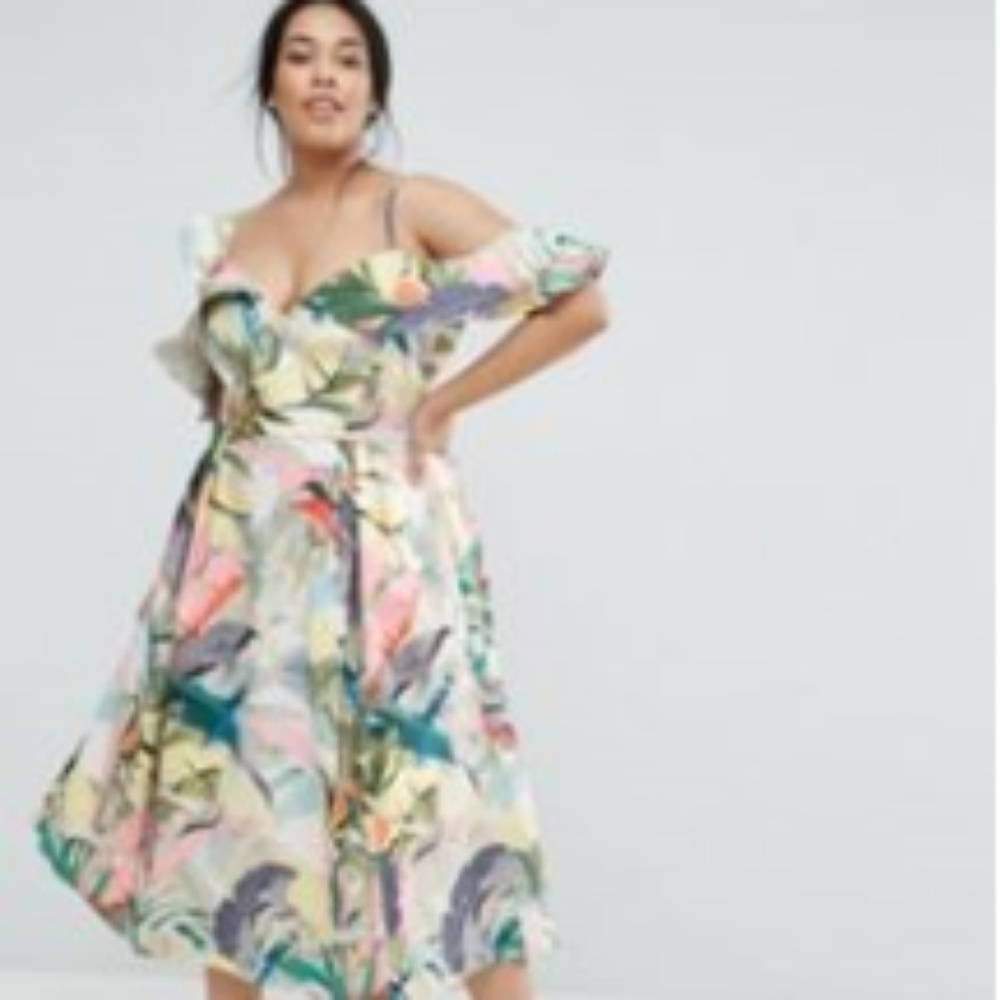 ASOS CURVE floral ruffle prom midi dress